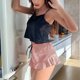 thumbnail image 2 of Women Pajamas Suit Suspender Top Ruffled Shorts Satin Silk Casual Homewear, 2 of 8