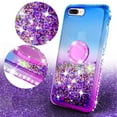 thumbnail image 2 of SOGA Rhinestone Liquid Floating Quicksand Cover Cute Phone Case Compatible for Apple iPhone 8 Case, iPhone 7 Case with Embedded Metal Diamond Ring for Magnetic Car Mounts and Lanyard - Blue on Purple, 2 of 5