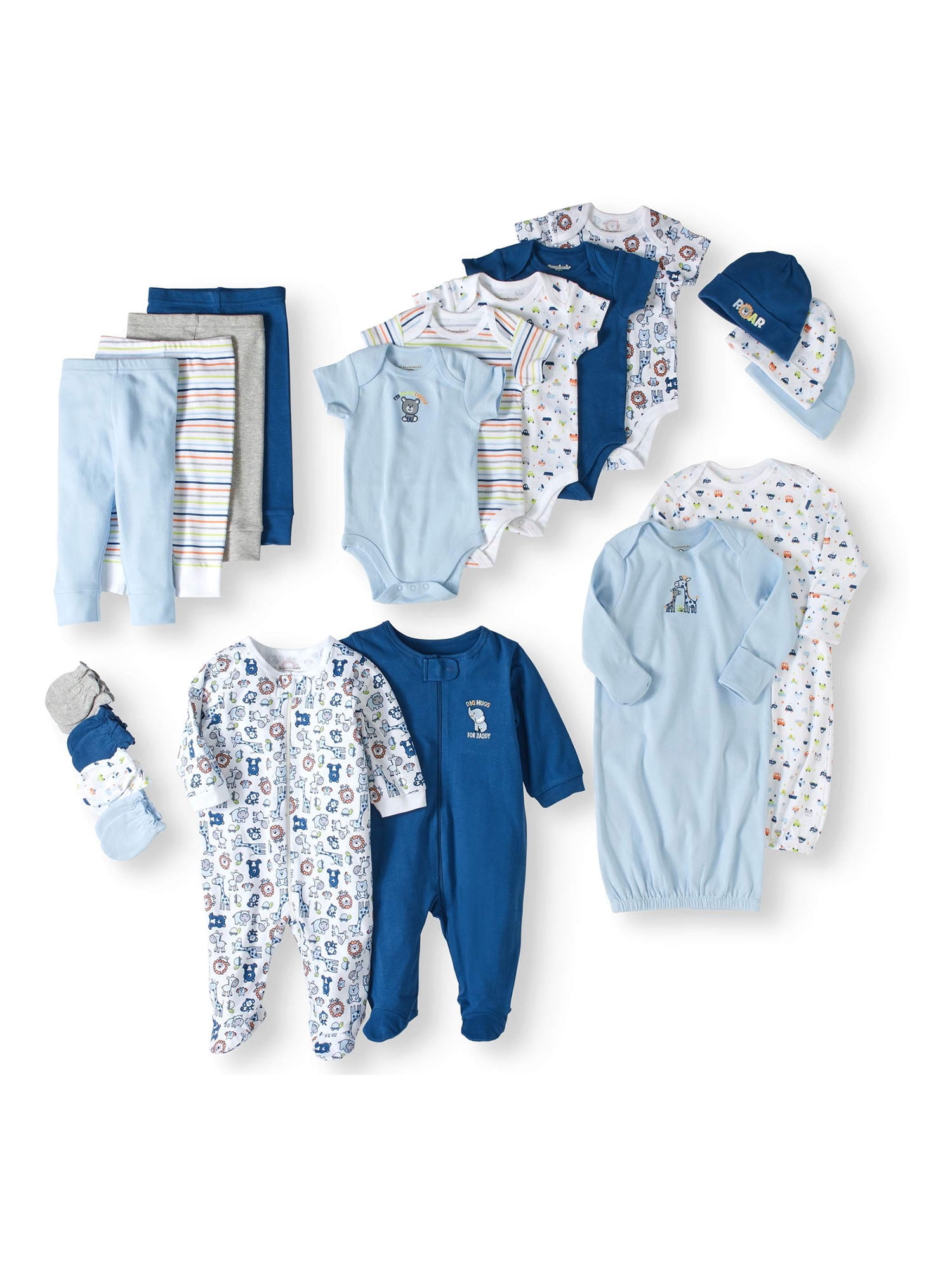 Gerber Baby Boys' Blue Cars 9 Piece Pants and Caps Playwear Bundle Gift Set 