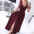 thumbnail image 2 of IROINNID Women's V-Neck A-Line Dress Fashion Casual England Loose Sleeveless Solid Floor-Length Dress Full-Length Dress, 2 of 8