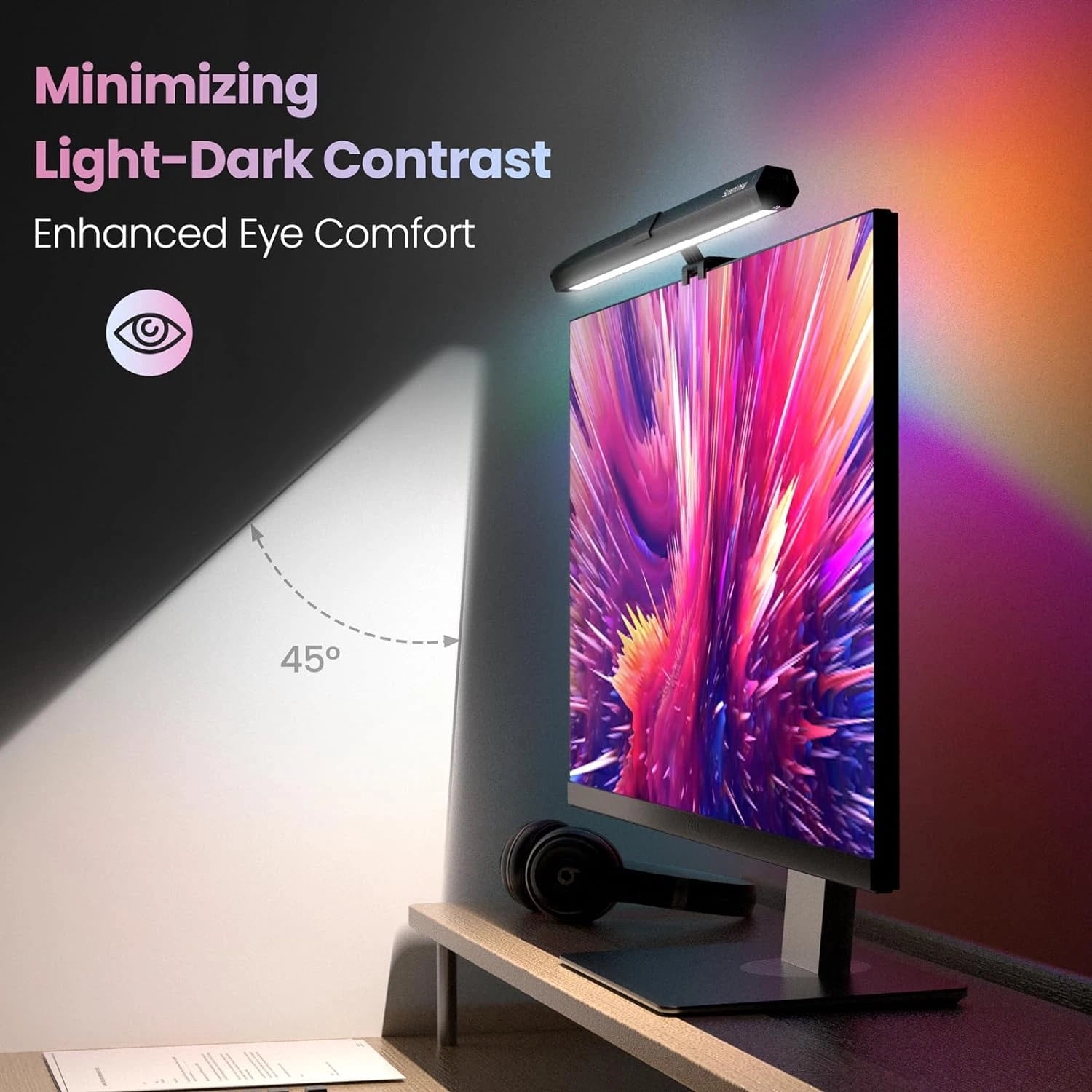 Aship RGB Monitor Light Backlight, Ra95 Dual Light Bar Gaming Office Desk Lamp, 15 Modes Dimmable, 3 Color Temperature Adjustable, Eye Caring Screen Light Bar for Home Game