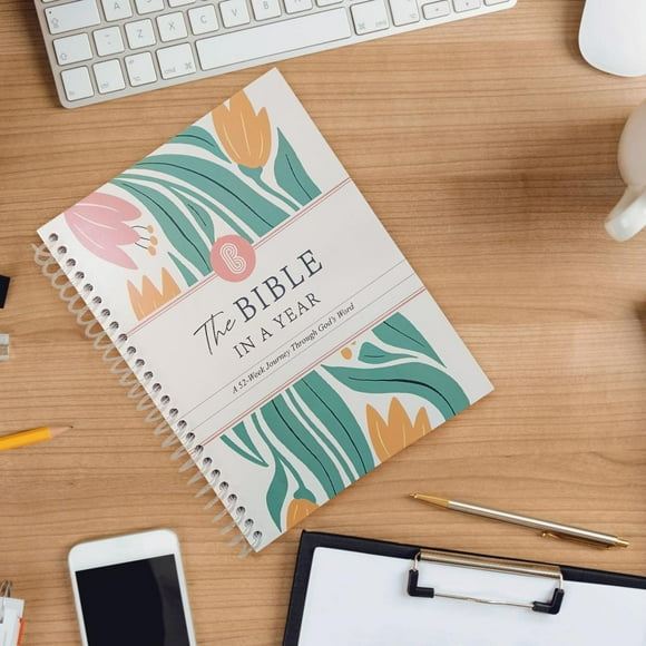Tuplbcv The Bible In A Year Spiral Bible Journal for Women, 52-Week Faith Study Guide with Reflection Pages 5PCS