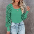 thumbnail image 5 of AXXD Green Basic Sweatshirts for Women Trendy Summer 2024 Lace Round-Neck Long Sleeve Casual T-shirt Top Solid Blouse, 5 of 9