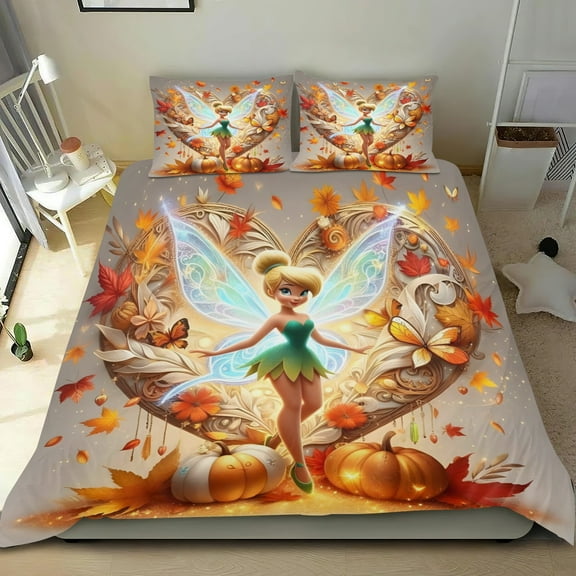 Tinkerbell Themed Bed Sheet Set Three Piece Set 53x79 Inches Comfortable And Skin Friendly Unique Design Creating A Star Studded Night