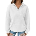 thumbnail image 3 of BiZtdJrK Womens Quarter Zip Sweatshirts Lapel Collar Waffle Pullover Tops Lightweight Casual Fall Fashion Outfits White S, 3 of 10