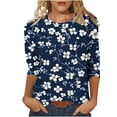 thumbnail image 3 of Craaazy Hauts Tendance pour Femmes Grande Taille Coupe Ample Imprimé Floral Col Rond Style Décontracté Blouse Manches 3/4 pour Printemps, Été, Sorties Quotidiennes, 3 of 5