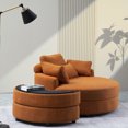 thumbnail image 3 of 51 Inch Oversized Single Sofa with Storage Ottoman, Comfy Linen Fabric Round Lounge Sofa Chair with 2 Throw Pillow & Waist Pillow, Accent Largre Upholstered Couch for Living Room, Orange, 3 of 8