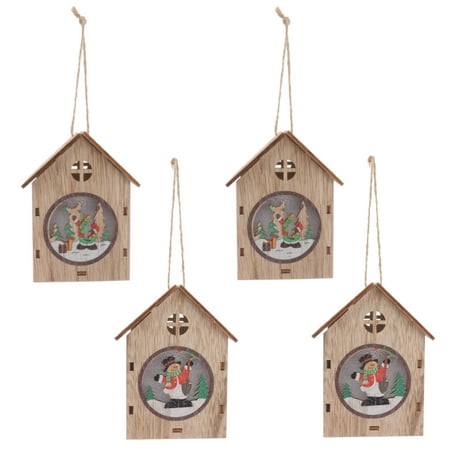 

4Pcs Christmas DIY Wooden Assembled House Pendants LED House Shape Hangings