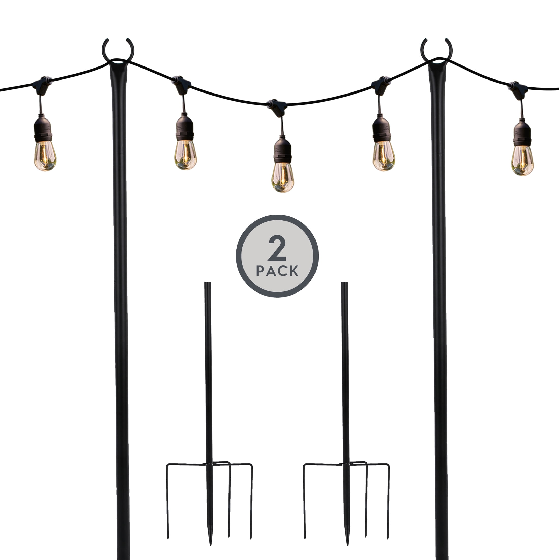 Better Homes & Gardens Outdoor String Lights & Pole Stakes Bundle, 28 ft, 12 Lights, 2 Poles