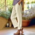 thumbnail image 3 of Women's cotton and linen long pants, stretch high-waisted straight leg casual pants, pants, 3 of 8