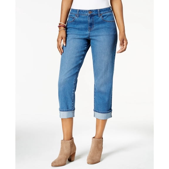 Style & Co Women's Petite Curvy Cuffed Capri Jeans Dark Blue Size 8P