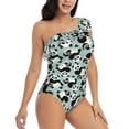 thumbnail image 3 of Rateoe Panda And Eucalyptus Pattern Women One Piece Swimsuits Tummy Control One Shoulder Bathing Suits Ruffle Swimwear-Large, 3 of 6