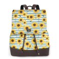 thumbnail image 1 of Balery Blue White Striped Sunflower A Mochila de Cuero para Mujeres, Gran Capacidad, Bolsa de Viaje Multifuncional, Mochila de Cuero y Bolsa de Hombro para Mujeres, 1 of 4