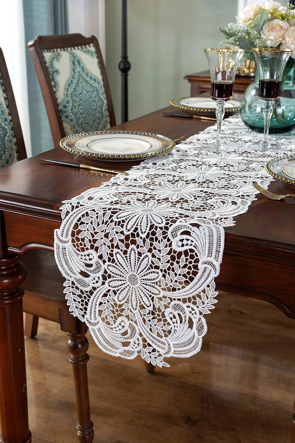 Lace Doily Table Runners Dresser Scarf Embroidered Flowers