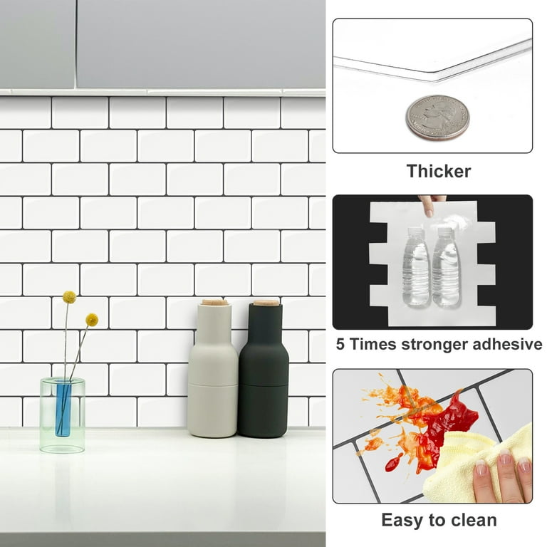 Set di 24 Adesivi Parete per Piastrelle in Vinile per Bagno e Cucina, Facili da Applicare, Basta Staccare e Incollare, Decorazione per la Casa (Bianco e Nero B5, 15 x 15 cm