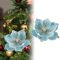 BinKFF Christmas Glitter Fabric Poinsettia 9.4 Inch Artificial Xmas Flower with Clips Large Head Christmas Tree Ornaments Faux Xmas Flower with Stems for Wedding Party