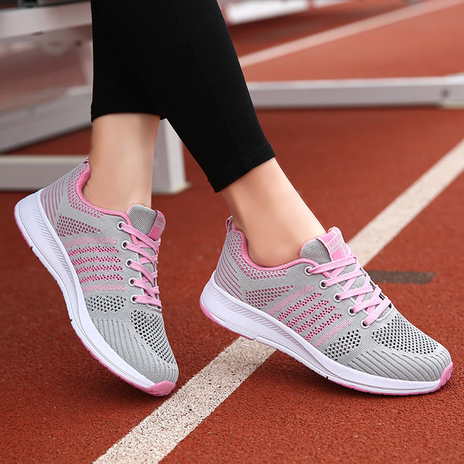 Sandals for Women Solid Runing Mesh Color Sports Women Shoes Breathable  Outdoor Sneakers Shoes Women's Sneakers (Pink #3, 8.5)