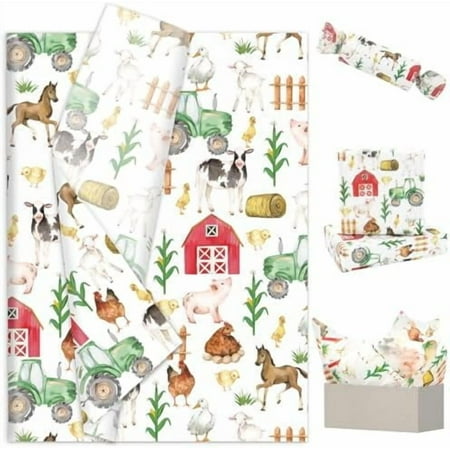 100 Sheet Farmhouse Tissue Paper Farm Animal Poultry Gift Wrapping Paper Rustic Art Tissue for DIY Crafts Products Packing Decor, 14 x 20 Inch