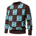 thumbnail image 2 of Men's Long Sleeve Sweaters Mock Neck Color Block Sweater Casual Pullover Tops Trendy Jacquard Sweatshirt Coffee 3XL, 2 of 4