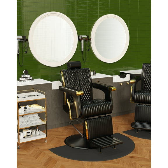 Baasha Professional Barber Chair, Comfortable Black Salon Chair with Luxury Gold Trim, Reclining Salon Chair with Removable Headrest, 360° Swivel, Weight Capacity Up to 440 lbs - Black