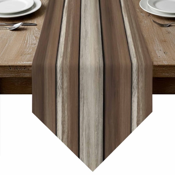 Table Runners 48 Inches Long, Brown Beige Wooden Cotton Linen Kitchen Dining Coffee Table Runner for Party Home Decor, Vintage Farmhouse Retro Art Tabletop Dresser Scarves Runner Decor 13x48 Inch