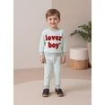 thumbnail image 6 of BemeyourBBs Toddler Baby Boy Valentines Day Outfits Letter Embroidery Long Sleeve Striped Sweatshirt and Joggers Pants Set Spring Clothes, 6 of 9