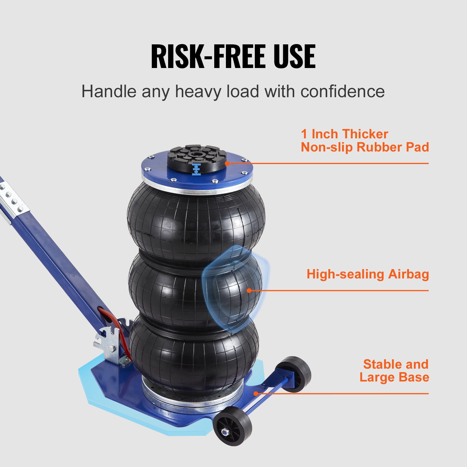VEVOR Air Jack, 3 Ton/6600 lbs Triple Bag Air Jack, Airbag Jack with Six Steel Pipes, Lift up to 17.7", 3-5 s Fast Lifting Pneumatic Jack, with Adjustable Long Handles for Cars, Garages, Repair