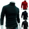 thumbnail image 3 of Autumn Men Solid Color Turtle Neck Long Sleeve Sweater Slim Knitted Pullover Top, 3 of 7