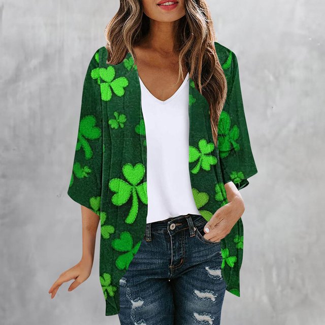 LOVZFMLL Cardigan pour Femmes Cardigan à la Mode Imprimé pour la Saint-Patrick Printemps Été Manches Longues Cardigan Imprimé