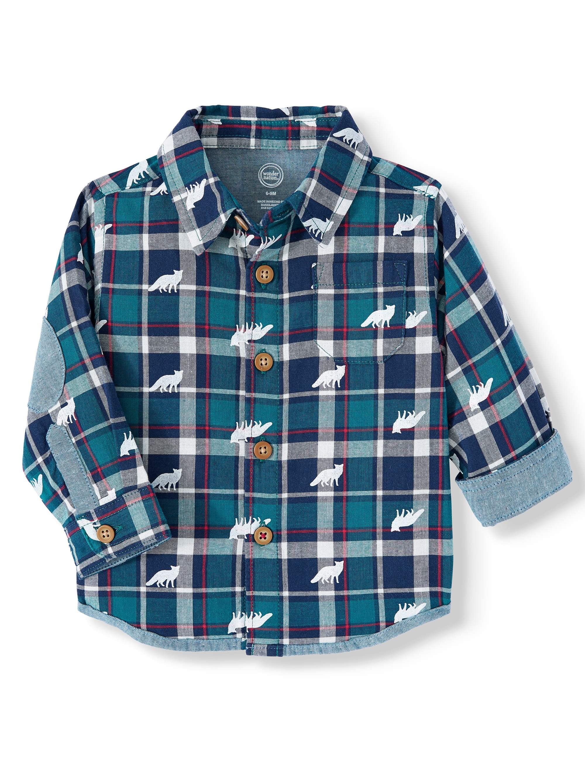 Kids Long Sleeve Boys Plaid Flannel Button Down Shirt 2T-12