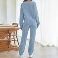 thumbnail image 4 of Arlun 2025 Fall Winter Womens Pajama Sets Fleece Long Sleeve Crewneck Tops and Elastic Waited Drawstring Long Pants Oversized Soft Warm Comfortable Pajamas Set Loungewear Pjs Blue M, 4 of 8