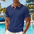 thumbnail image 2 of VSSSJ Mens Golf Shirts Casual Plaid Collar Short Sleeve Shirt Button Regular Fit Lightweight Summer Stylish Workout T-Shirt Tops Navy M, 2 of 9