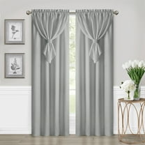 PowerSellerUSA Rod Pocket Blackout Window Curtains Panel with Attached Valance All-In-One 1-Piece Neutral Texture Home Curtains Set for Elegance, 42" x 84", Silver