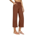 thumbnail image 3 of Women's Cotton Linen Three Quarter Pants High Waisted Solid Color Casual, 3 of 9