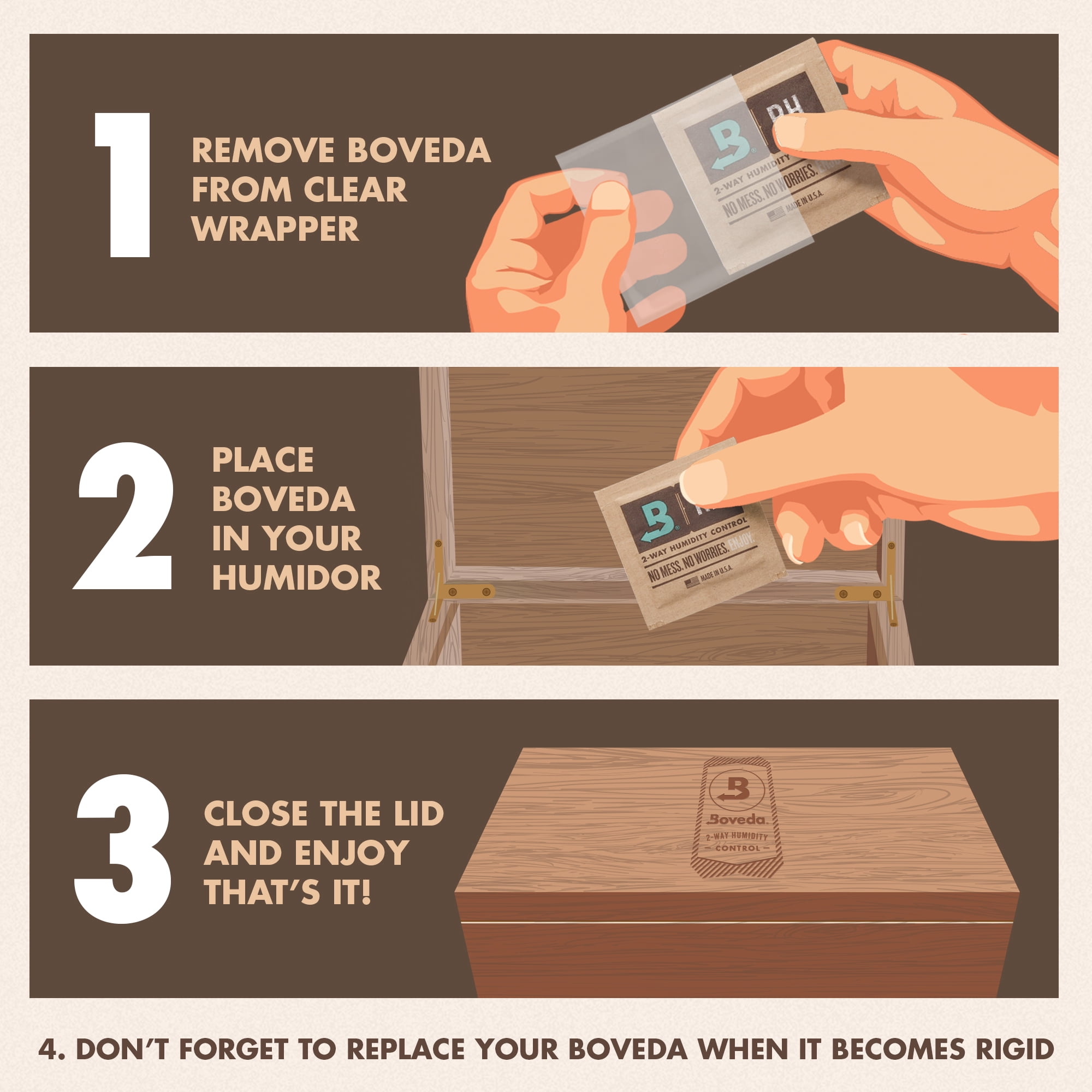 Boveda 72% Two-Way Humidity Control Packs For Wood Humidifier Boxes – 12 Pack – Moisture Absorbers – Humidifier Packs – Individually Wrapped Hydration Packets