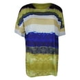 thumbnail image 2 of Daeful Tops Color Block Tee Stripe T Shirt Ladies Round Collar Fashion Short Sleeve Pullover Yellow S, 2 of 8