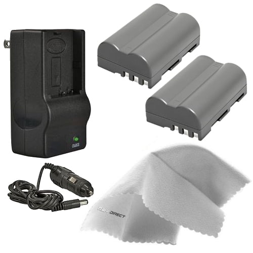 Nikon D80 High Capacity 'Intelligent' Batteries (2 Units) + AC/DC Travel Charger + Nwv Direct Microfiber Cleaning Cloth.