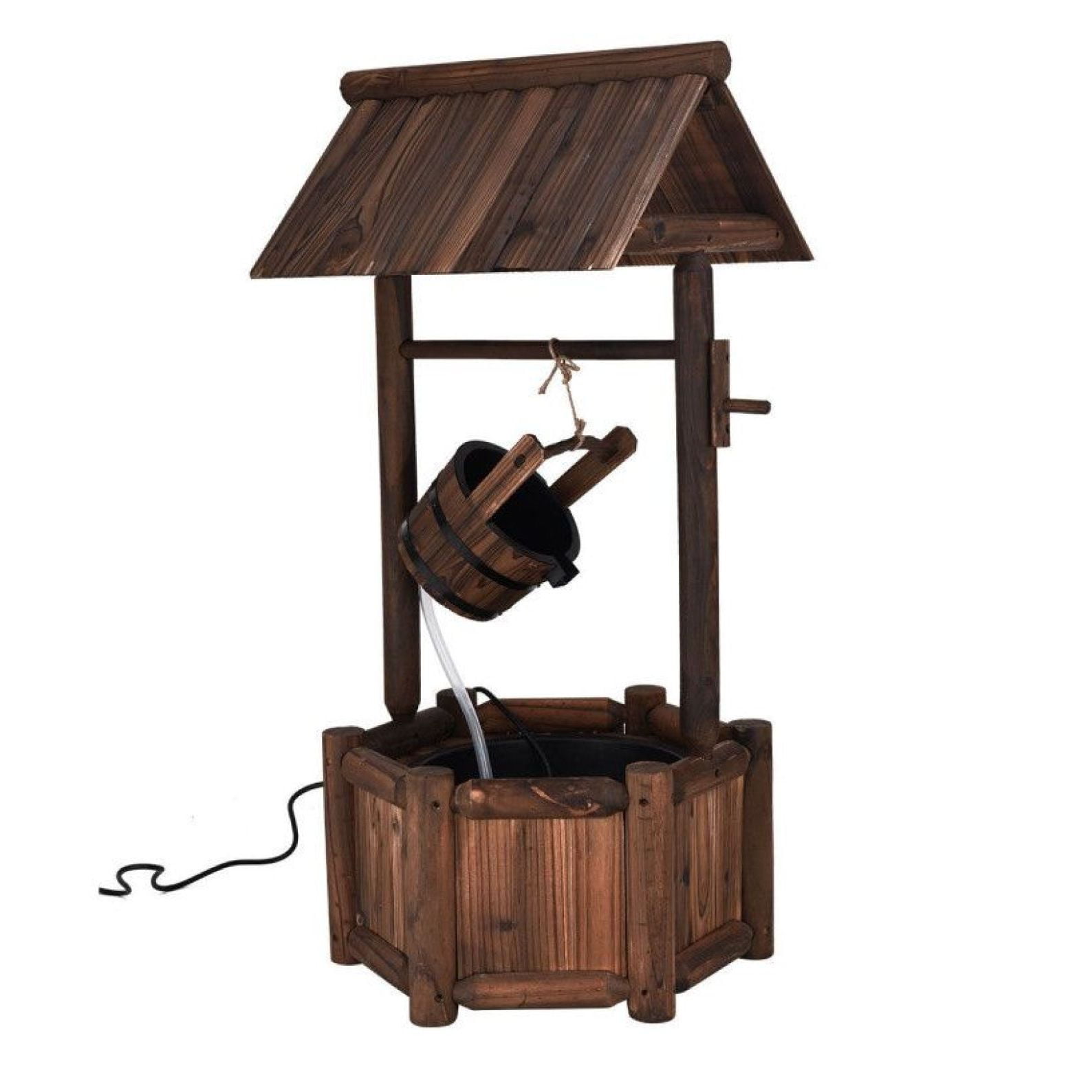Wishing Well Fountain Outdoor, Fir Wood Water Feature with Electric Pump, Garden Decor for Patio Backyard
