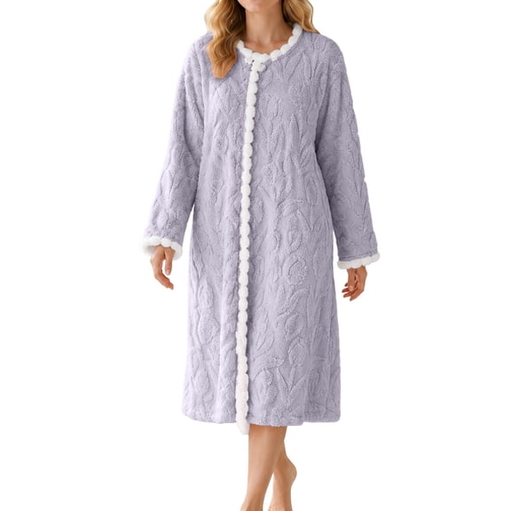 SHTXOZHI Womens Winter Flannel Nightgown Warm Long Sleeve Print Sleepwear Trendy Fleece Crew Neck Homewear Sleepshirt