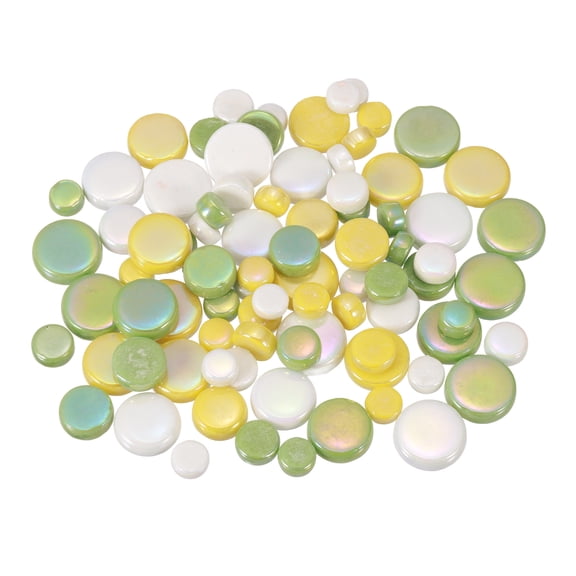 200g Round Mosaic Tiles for Crafts, Multi-Size Iridescent Glass Bulk for DIY Art, Home Decoration(Mixed Yellow Green)