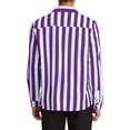 thumbnail image 3 of Camisa Casual de Manga Larga de Rayas Verticales para Hombre Inspire Chic, Ajuste Regular, 2XL, Morado y Blanco, 3 of 7