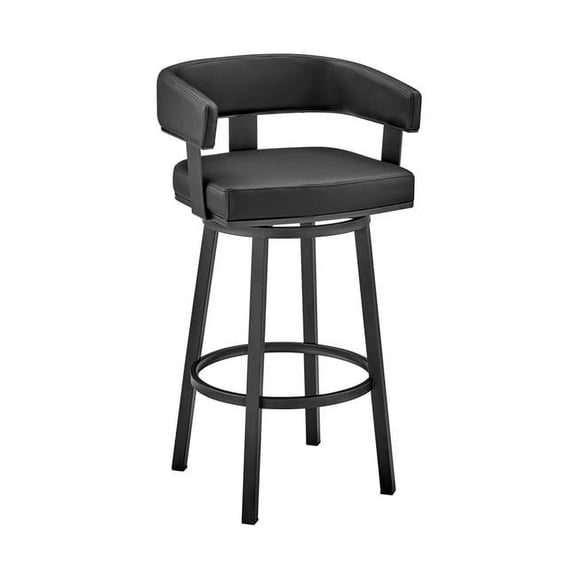 HomeRoots 476723 34 in. Faux Leather & Iron Swivel Low Back Counter Height Bar Chair, Black