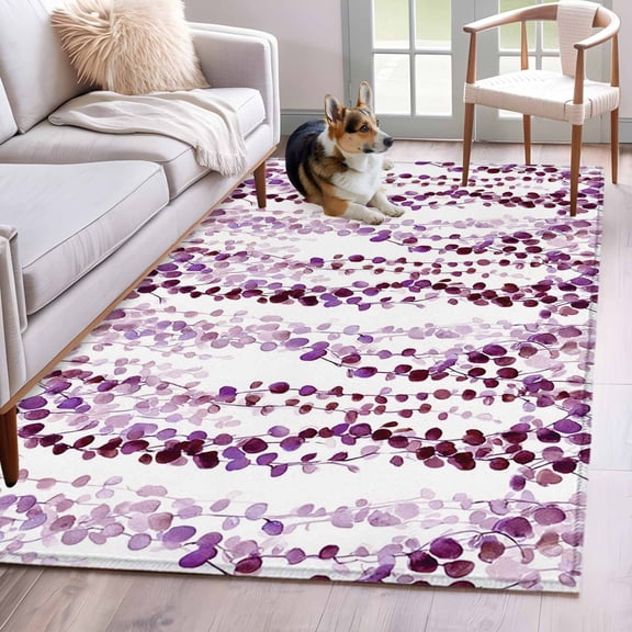 Area Rugs for Living Room Bedroom, Purple Weeping Eucalyptus 4'x6' Rug Washable Carpet Runner Indoor Outdoor, Spring Summer Farmhouse Leaves Non Slip Accent Floor Mats Rug for Kitchen, Office