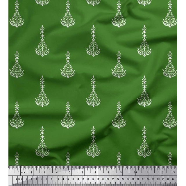 Soimoi Poly Georgette Fabric Leaves & Floral Block Fabric Prints by Yard 42 Inch Wide