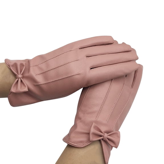 IMENGL Gloves for Women Comfy Autumn and Wnter Fashion Imitation Leather Thickened Screen Riding Windproof Warm Soft Women's Work Gloves,Pink