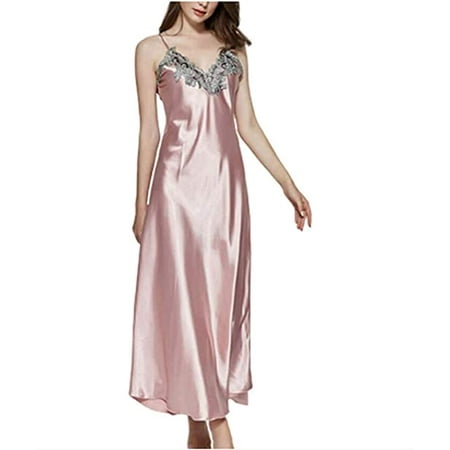 

Women Nightwear Silk Satin Lingerie Sleepwear Long Maxi Dress Robe Gown Plus Size