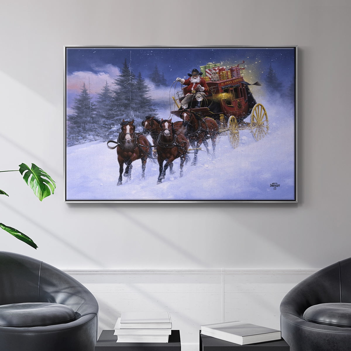 Nick's Express - Framed Gallery Wrapped Holiday Canvas - 27 x 41 - Silver Frame