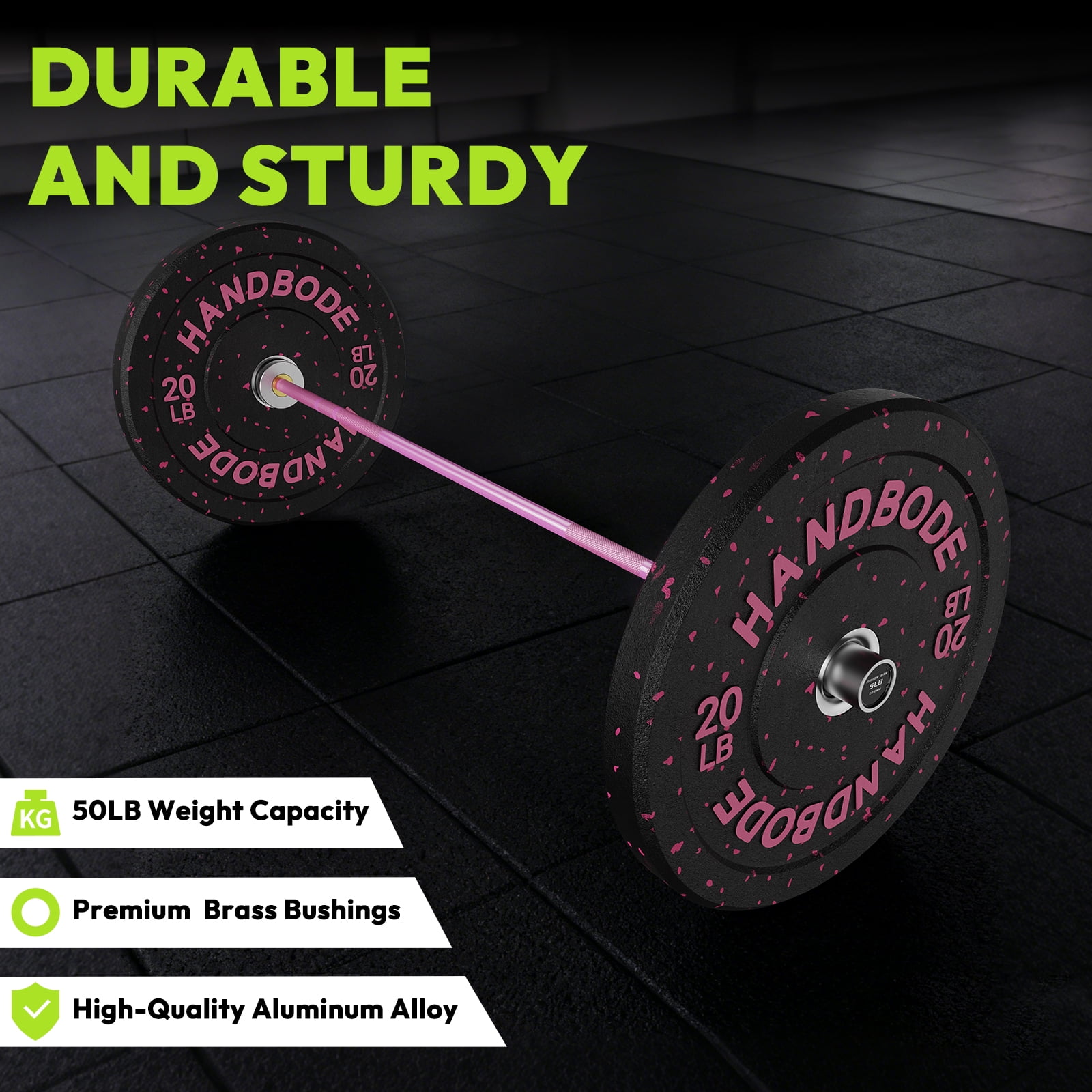 HANDBODE 5lb Mini Barbell, 4ft Short Barbell, Beginner Women Weightlifting Bar, Compatible with 2-Inch Weight Plates, for Strength Training Home Gym Weight Lifting (Pink & Silver)