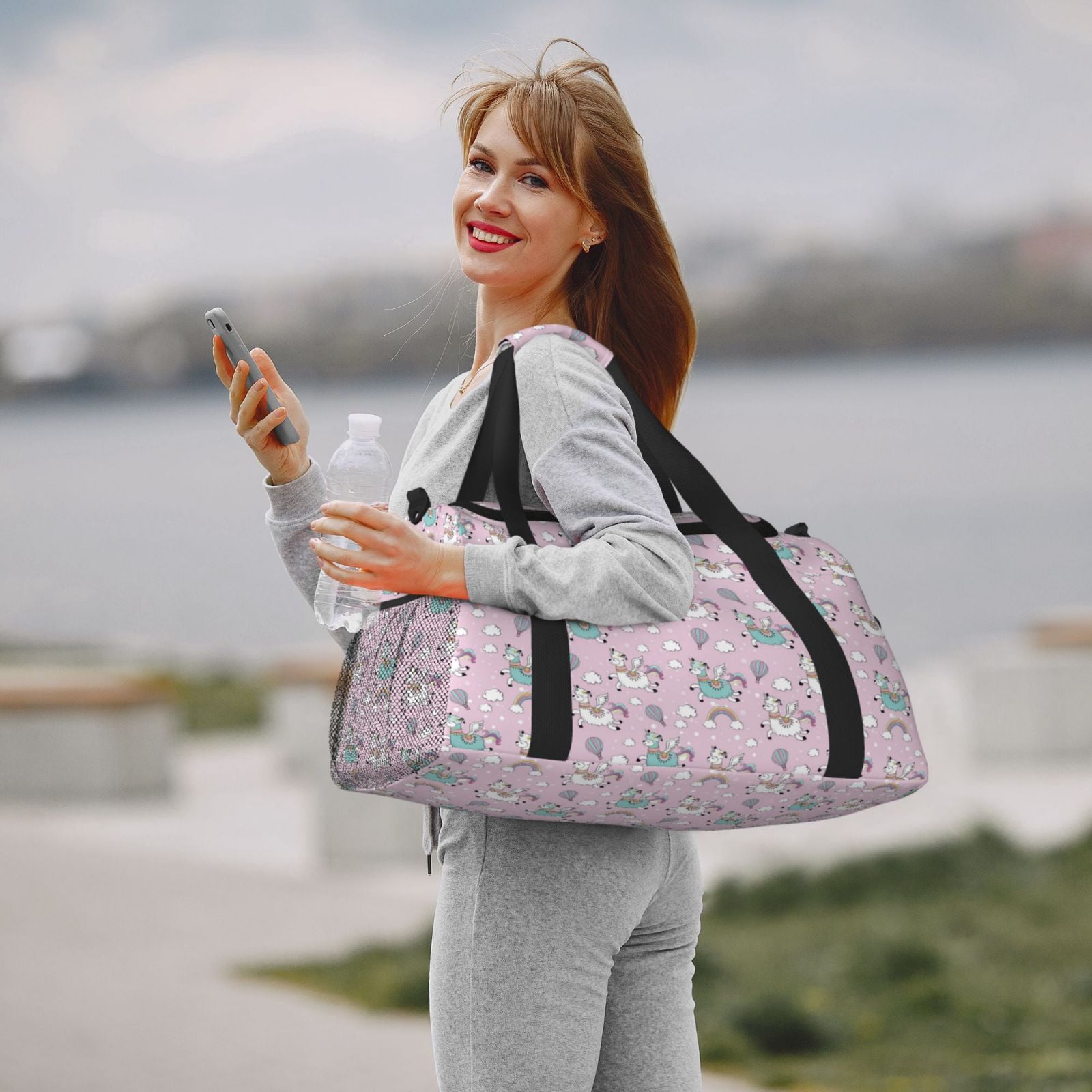 Fuzoiu Llama Unicorn and Rainbow Print Travel Duffle Bag,Carry On Tote Bags,Duffel Bag,Sport Gym Bag, Hospital Bag for Labor and Delivery, Overnight Bag,Luggage Bag