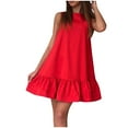 thumbnail image 2 of DondPO Midi Dresses for Women Sundresses for Women Pleated Solid Fashion Soft Sleeveless Dress Vest Women's Casual Color O-Neck Women's Dress Summer Dresses Pleated Skirts Red Dress L, 2 of 4